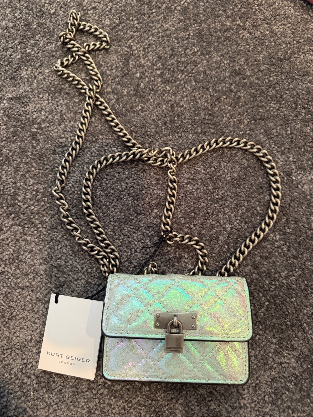 Kurt Geiger London Micro Brixton Lock Shoulder Bag Iridescent Quilted Mini Chain
